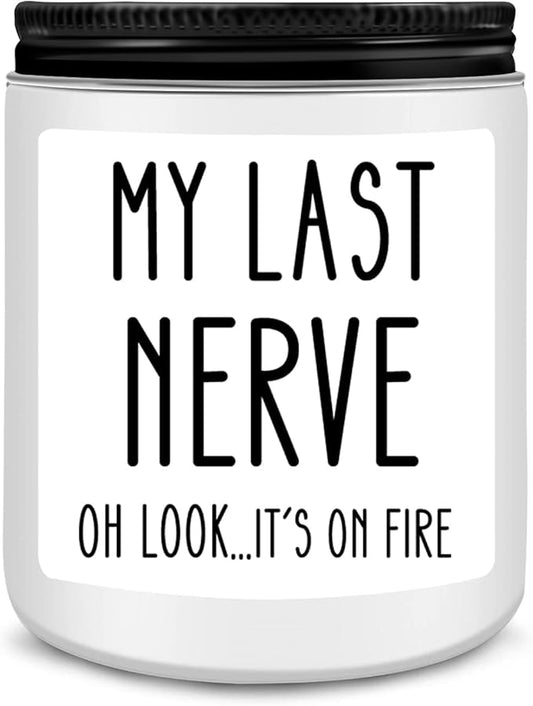 Homsolver Birthday Gifts for Women, Funny Friendship Gift for Friend - My Last Nerve Lavender Candle - Unique Best Friend Birthday Gifts for Women, Her, Mom, BFF, Sister