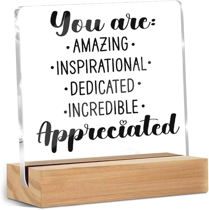 Inspirational Motivational Gifts, Thank You Gifts for Women Men Friends, Motivational Quote Acrylic Sign With Wooden Stand Desk Decor for Home Office Desk Accessories Christmas Birthday Gift