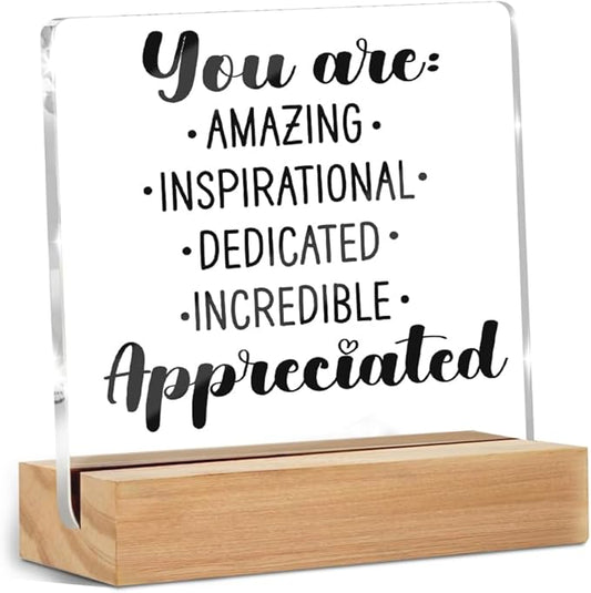 Inspirational Motivational Gifts, Thank You Gifts for Women Men Friends, Motivational Quote Acrylic Sign With Wooden Stand Desk Decor for Home Office Desk Accessories Christmas Birthday Gift