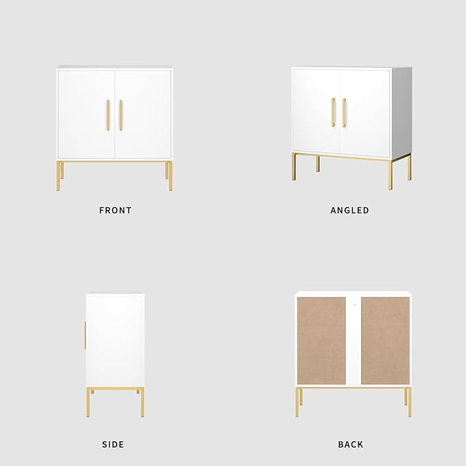 LYNSOM Storage Cabinet with Doors, Free Standing Living Room Cabinet, Modern Wood Buffet Sideboard for Kitchen, Bedroom, Hallway, Entryway, Office, White