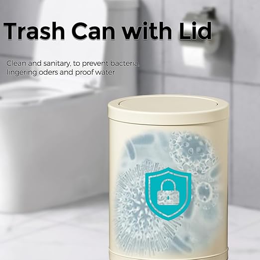 4 Gallon/15L Metal Trash Can with Lid, Bathroom Garbage Can Flipping Lid, Modern, Powder Room, White Waste Baskets, for Bathroom, Commercial, Kitchen, Office, Hotel (15L-White)