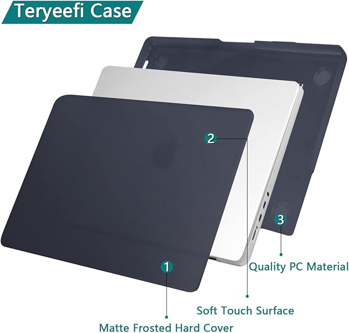 Teryeefi Compatible with MacBook Pro 16 Inch Case M4 M3 M2 M1 2025 2024-2021 Release A3403 A3186 A2485 A2780 A2991 Model, Matte PC Hard+Keyboard Cover+Screen Protector+Type C Adapter, Frosted Black