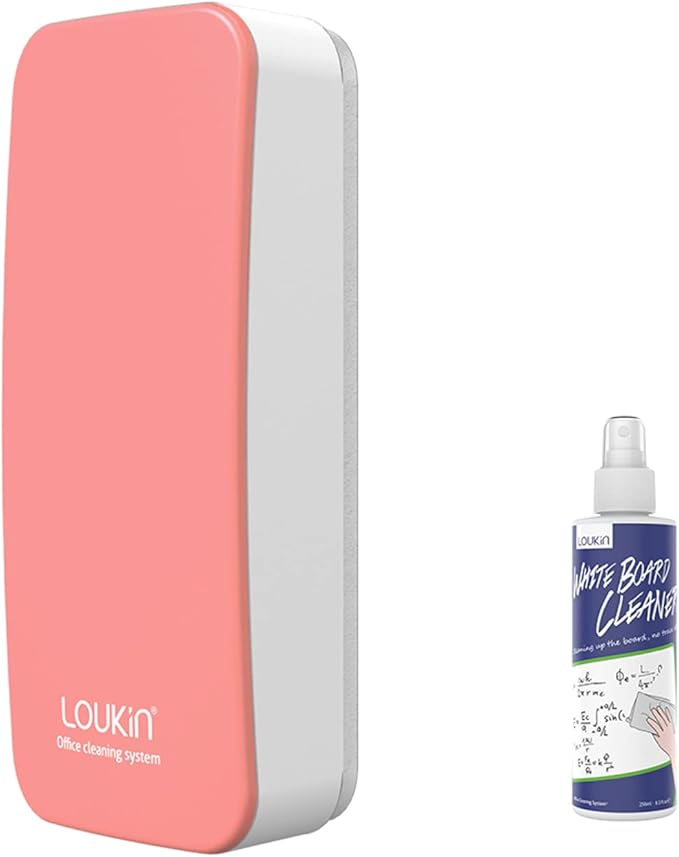 loukin Magnetic Dry Erase Eraser, Whiteboard Eraser, Glass Board Remover, 3.4 fl oz Whiteboard Cleaner Included, for Classroom, Home and Office Use (Pink)