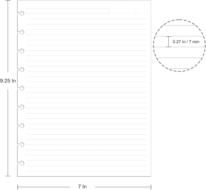 (2 Pack)9 Disc Discbound Refill Paper, Loose Leaf Paper, 9 Disc Prepunched Paper for Happy Planner Inserts, White Paper, Total 200 Sheets/400 Pages, College Ruled, 100gsm, 7 X 9.2.5 Inch