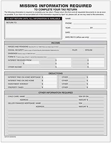Missing Information Form with Checklists, 100/Pk