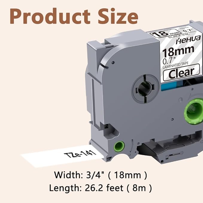 Hehua 18mm 0.7 Laminated Clear Label Tape Compatible for Brother Clear Label Maker Tape TZe-141 TZe141 TZ-141 TZ141 for P Touch PT D400 D450 D600 D610 P710BT, 3/4'' x 26.2ft Black on Clear, 3 Pack