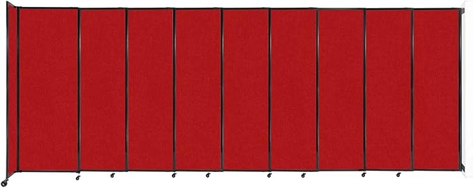 Wall-Mounted Sliding StraightWall Room Divider | Adjustable Widths | Locking Wheels | Room Separator | Up to 19'9" Wide x 7'6" Tall Red Fabric Panels