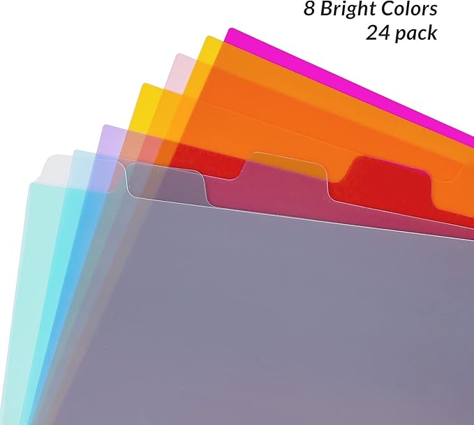 Seashell 3 Ring Binder Dividers with 8 Tabs, 3 Sets Plastic Binder Dividers for Notebooks and 3 Ring Binders, Letter Size, Durable, Assorted Colors