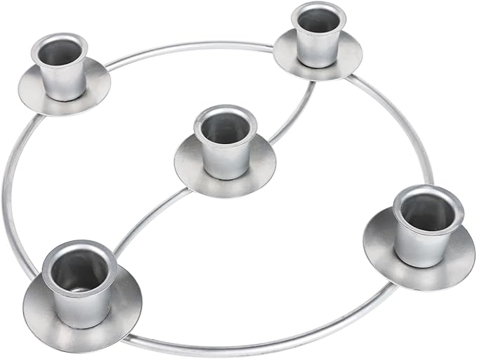 Advent Wreath Candle Holder, Christmas Candle Rings for Tapered Candles, Advent Wreath 5 Candle Holder for Christmas Festival Home Party Church Decor, Silvery