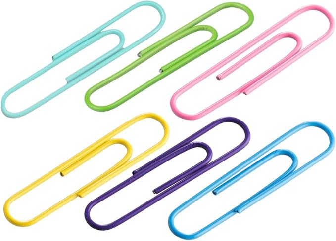 JAM PAPER Colorful Jumbo Paper Clips - Large 2 Inch Paperclips - Spring Assortment - 6 Packs of 75