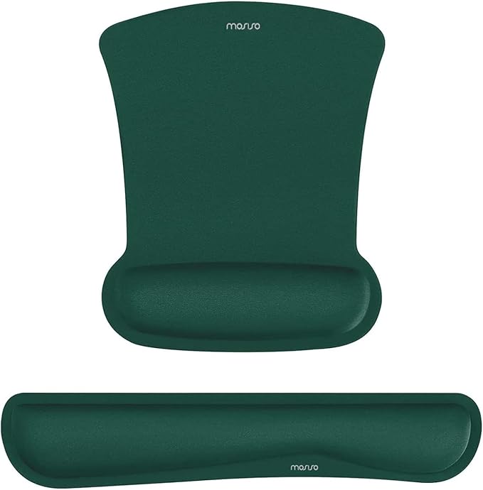 MOSISO Wrist Rest Support for Mouse Pad & Keyboard Set, Ergonomic Mousepad Non-Slip Base Home/Office Pain Relief & Easy Typing Cushion with Neoprene Cloth & Raised Memory Foam, Peacock Green