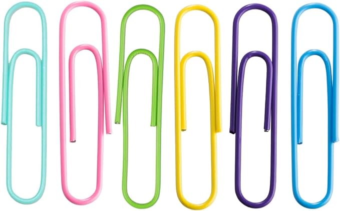 JAM PAPER Colorful Jumbo Paper Clips - Large 2 Inch Paperclips - Spring Assortment - 6 Packs of 75