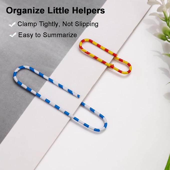 Vinaco Paper Clips Color Stripe, 400PCS Medium & Large (1.3 inch & 2 inch) Paper Clip Assored Size, Durable and Rustproof, Vinyl Coated Paperclips Colorful for Office School Document Organizing