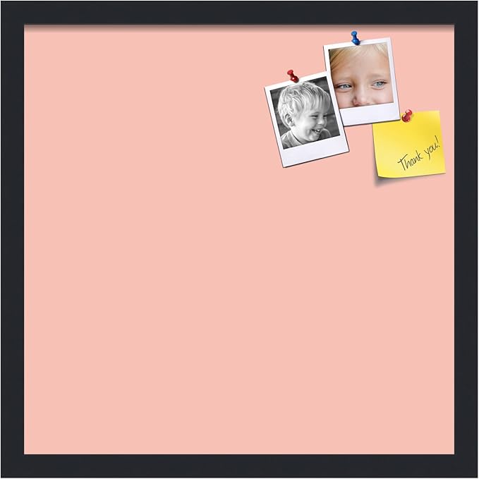 PinPix 18x18 Inch Cork Bulletin Board. This Decorative Framed Pin Board Comes with Pink Pastel Design and a Satin Black Frame. Ideal for Home Office Decor or Message Board (PinPix-1813)