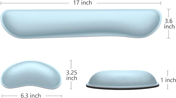 Dapesuom Enlarge Keyboard Wrist Rest, Memory Foam Wrist Cushion for Desk Mats Support, Cute Typing Pain Relief Keyboard Mouse Pad Rests Set with Non-Slip Base for Gaming Laptop Office, Sky Blue