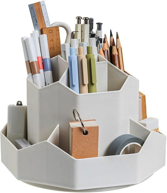 Rotating Art Supply Storage Organizer,Pencil Holder with 9 Compartment, Pen Storage Organizer, for Kids Art Desk, Homeschool Supplies, Home Office Desktop Organizer(Grey)