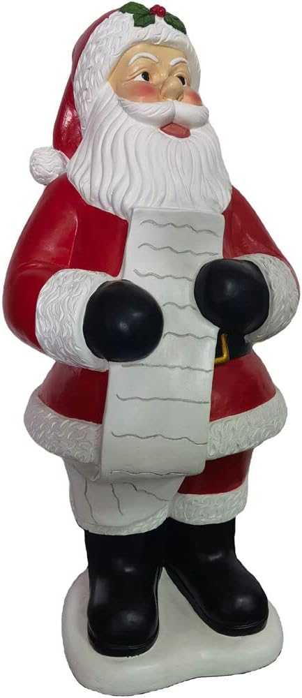 Fraser Hill Farm Traditional Santa Statue Holding List, 36 Inches Tall | Resin Santa Claus Figure Perfect Indoor/Outdoor Decoration for Porches, Living Rooms, and Dens | FFRS036-0SC-RD, Red, White