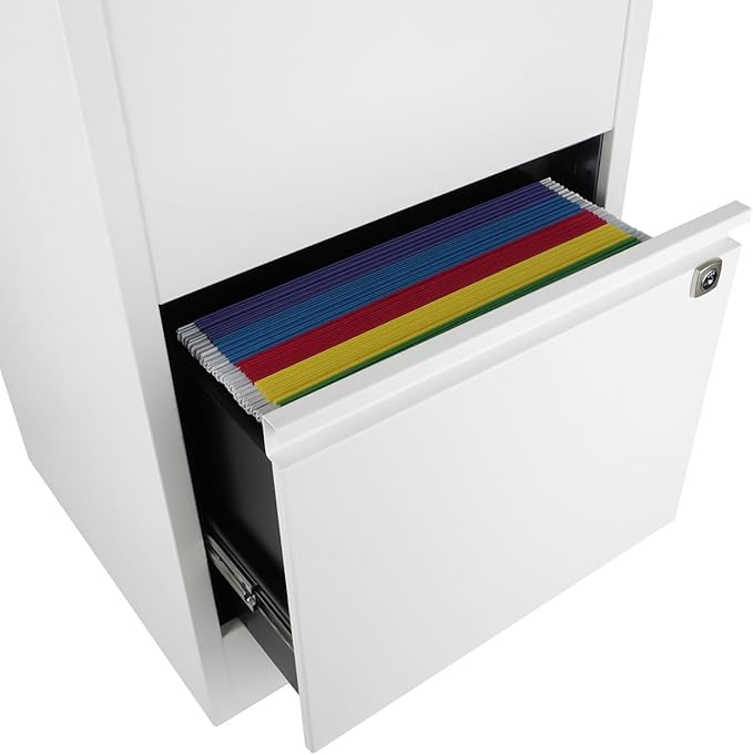 Bisley 2-Drawer Flush Front Vertical File Cabinet - Traffic White, 2 Hanging File Drawers, Powder-Coated Steel, Locking Drawers