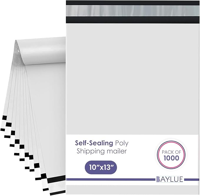 White Poly Mailers 10x13 Inch | Strong Adhesive Self-Seal Mailing Bag | Tamper, Tear, Water Resistant polymailer | Thick Strong Material Mailer Poly Bag | Clothing shipping Bags | 1000 Pcs Bulk