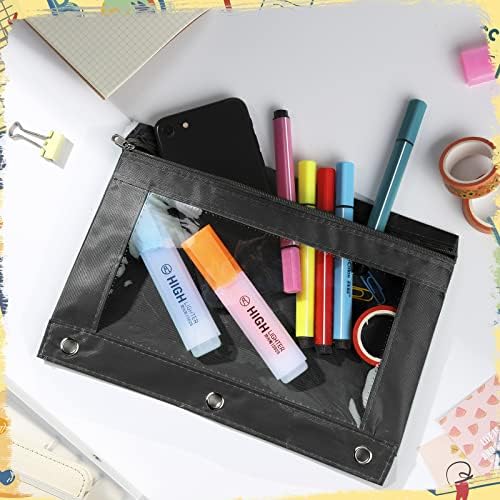 Marspark 48 PCS Pouch Bag for 3 Ring Binder - Bulk Zipper Pencil Binder Pouches with Clear Window for School Office Utensils Storage Supplies(Black)