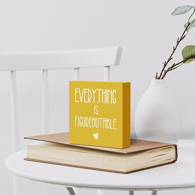 Inspirational Wooden Box Sign Office Decor Motivational Gifts Decorative Positive Affirmations Office Desk Decor for Tabletop Bookshelf Home Meeting Room Bedroom Rustic Square Wall Decor Yellow