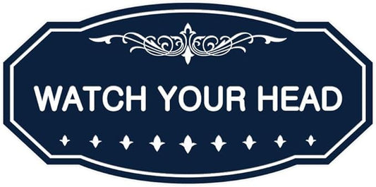 Signs ByLITA Victorian Watch Your Head Sign (Navy Blue/White) - Medium 1 Pack