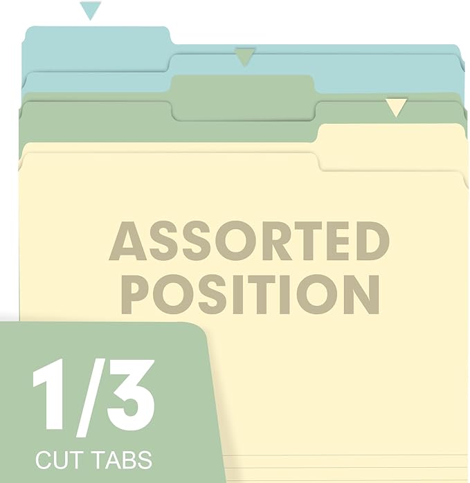 File Folder, RAZCC 150 Pack Colored File Folders, 1/3 Cut Tab File Folder Letter Size, Filing Folders with Tabs for Office School Business Use, Assorted 10 Colors