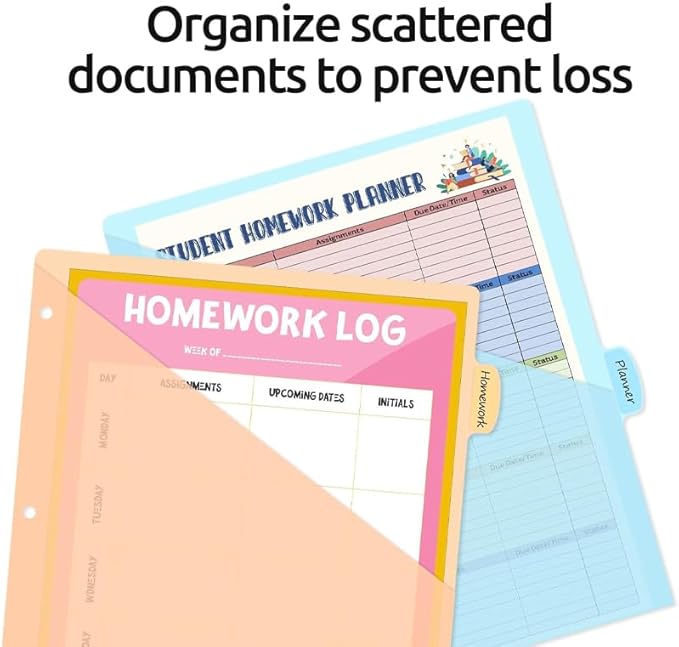 8 Count Dividers with Two Pockets - Binder Dividers for 3 Ring Binder Organizer,Binder Folders for US Letter Size for Study,Office and Home Organization (Pink,1set)