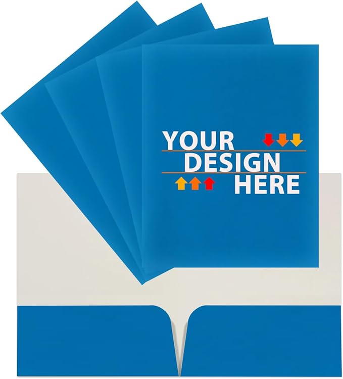 JAM PAPER Custom Printed Semi-Gloss Folders with Round Corner Pockets - Personalized Logo & Text - 10 pt C2S - Blue - 250/Pack