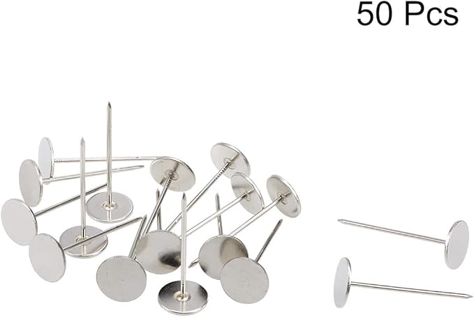 uxcell Upholstery Nails Tacks 18mmx50mm Flat Head Furniture Nails Silver Tone for Furniture Sofa Headboards, 50 Pcs
