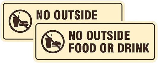 Standard No Outside Food or Drink Door/Wall Sign - Ivory/Dark Brown - Medium 2 Pack