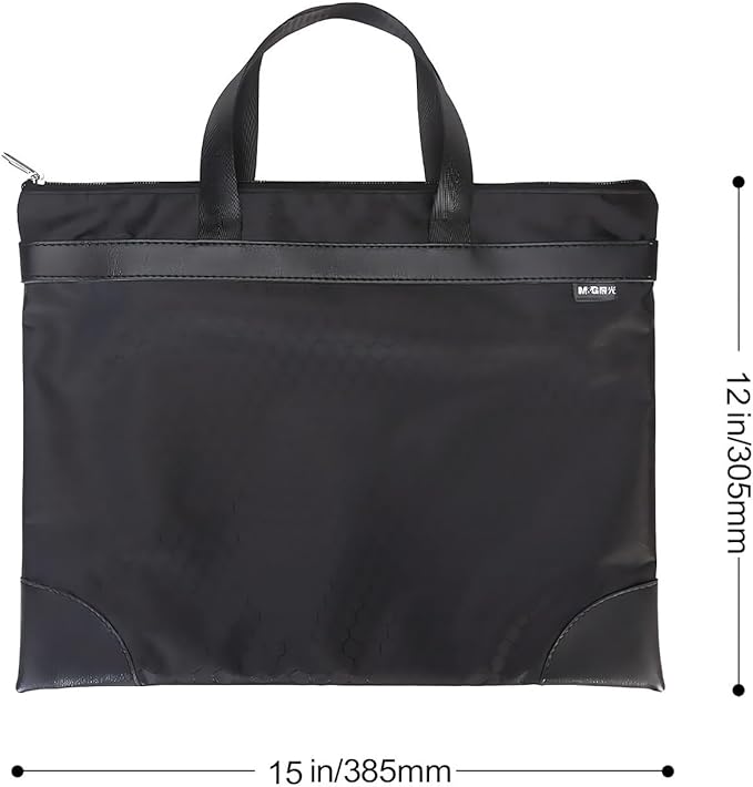 M&G 12x15 in Large Zipper Pouch with Handle, A4 Foldable Lightweight Waterproof Oxford Document Storage Bag, File Organizer for Office Travel Books Papers Filing Folder – 1 Pack (Black)