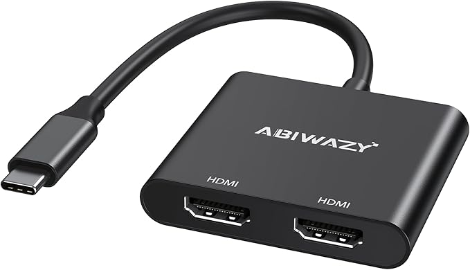 USB C to Dual HDMI Adapter 4K@60Hz, HDMI Splitter for Dual Monitors Extend Display, USB C HUB Multi Monitor Adapter to 2HDMI Ports Converter for Dell XPS 13/15,HP,Lenovo, Surface Type C Laptop(Black)