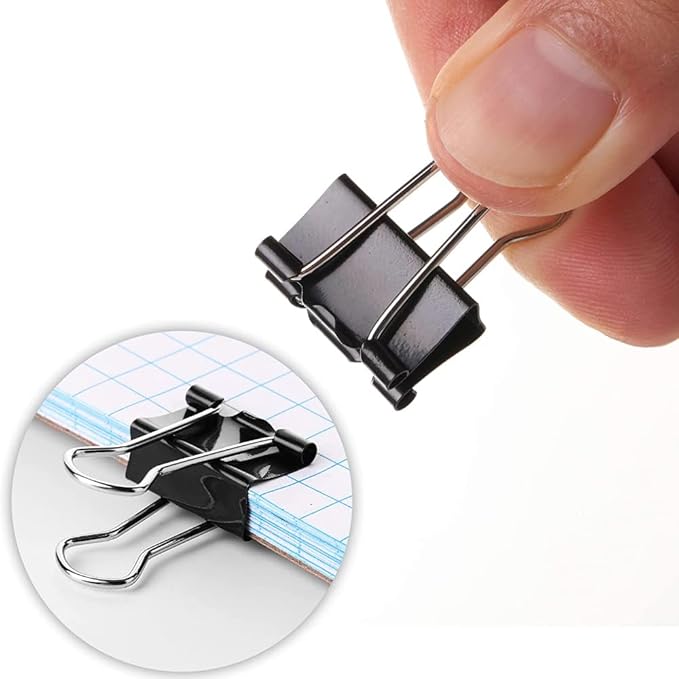 Paper Clips and Binder Clips Set, Metal Assorted Sized Binders with Push Pins, Black Office Supplies for Desk, Durable Desk Accessories