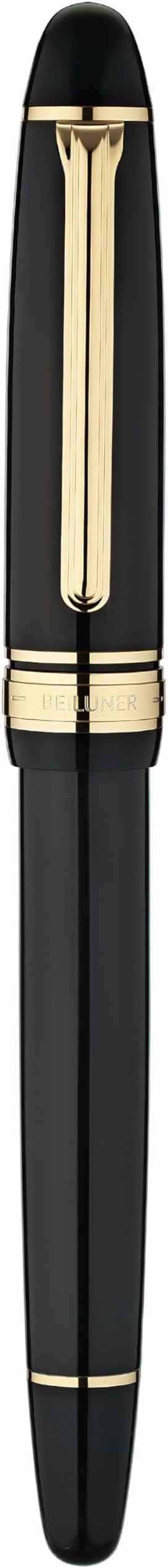 BEILUNER 319 Black Lacquer Rollerball - Stunning Luxury Pen with 24K Gold Finish, Heavy, Schneider Black Ink Refill, Best Gift Set for Men & Women, Professional, Executive Office, Nice Classic Pens