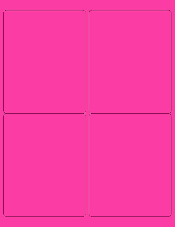 8-1/2 x 11" Neon Color High Light Fluorescent Labels for Laser & Inkjet Printer (Pink Fluorescent, 4 x 5" - 4 Per Page | 400 Labels)