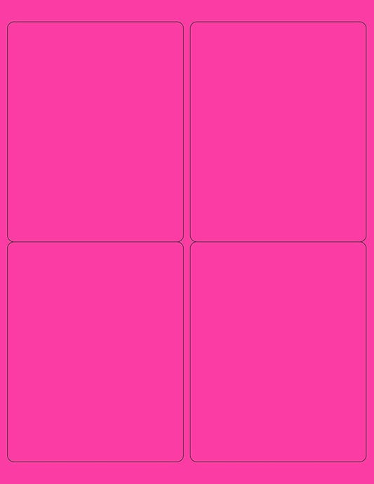 8-1/2 x 11" Neon Color High Light Fluorescent Labels for Laser & Inkjet Printer (Pink Fluorescent, 4 x 5" - 4 Per Page | 100 Labels)