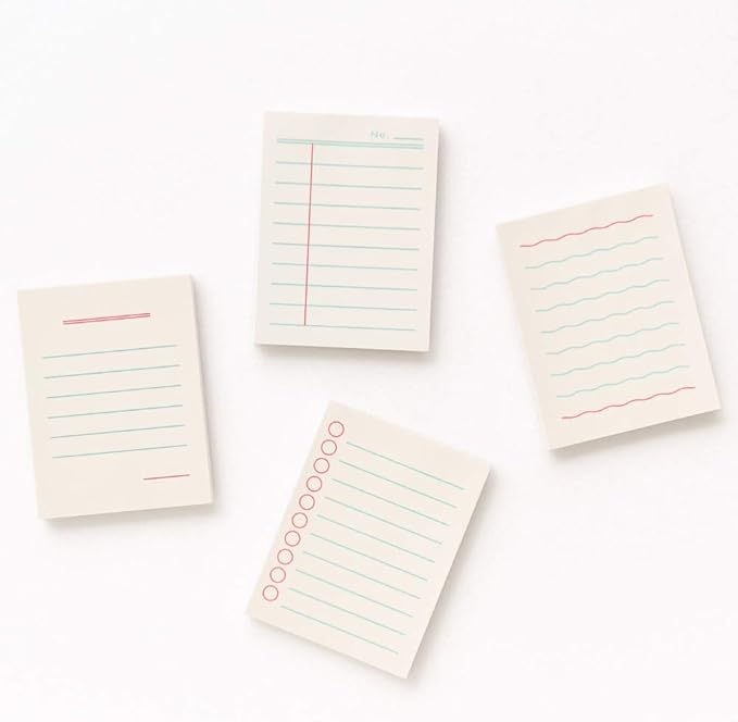 Monolike Memopad Boldline design SET - 4 Packs, 4 Different Designs, 100 Sheets Per Pad, Total 400 Sheets, Note pads, Writing pads, 3.15 x 4.17 Inches