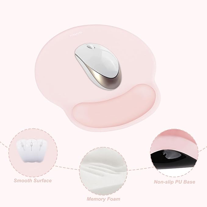 MOSISO Wrist Rest Support for Mouse Pad&Keyboard Set, Circle Curved Ergonomic Mousepad&Coaster Non-Slip Base Home/Office Pain Relief&Easy Typing Pad with Soft Cloth&Silicone Lining, Chalk Pink