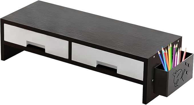 Stand Riser - Ergonomic Double Drawer Desk Organizer for Monitors, Sturdy Computer Stand with Storage Space, Desktop Accessory for Family Home Offices Indoor Study Room