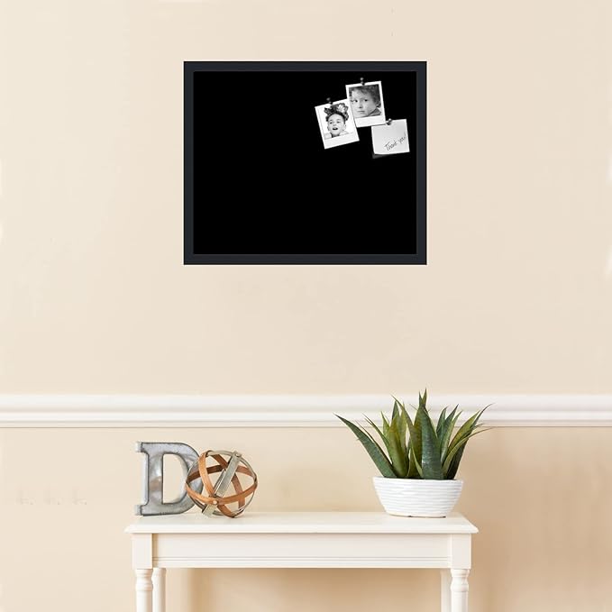 PinPix 22x18 Inch Cork Bulletin Board. This Decorative Framed Pin Board Comes with Solid Black Design and a Satin Black Frame. Ideal for Home Office Decor or Message Board (PinPix-622)