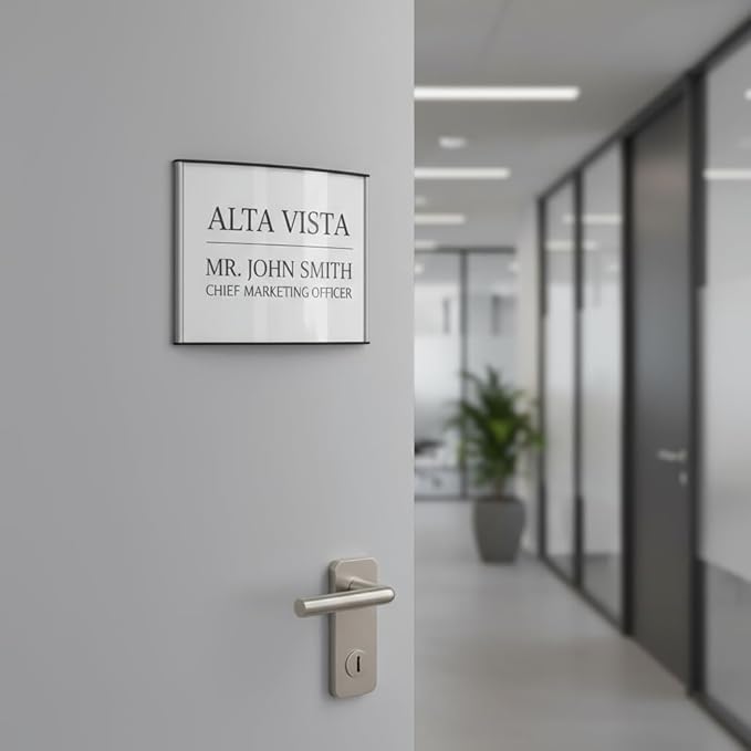 SET OF 4, OFFICE SIGN HOLDER FOR DOOR OR WALL MOUNT NAME PLATE FRAME DISPLAY CURVATURE PLAQUE SILVER ALUMINUM 6.00" W x 6.0" H