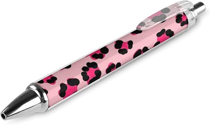 Cute Ballpoint Pen Refillable Black Ink 0.5 mm Ball Point Pens Cheetah Leopard Print Pink Floral Retractable Pens Writing Accessories for Teacher Writer, 2 Pcs