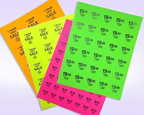 Pack of 50 Sheets, 8-1/2 x 11 Fluorescent Labels for Laser & Inkjet Printer (Green Fluorescent, 1.5" Round - 30 per Page, 1500 Labels)