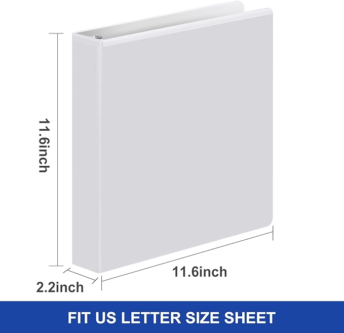 Comix Sturdy 1.5 Inch D-Ring Binders, 1.5'' 3 Ring Binder with Clear View Cover, 1-1/2 Inch Rings Holds 350 Sheets of 8.5" x 11" Paper, 6 Packs (White)