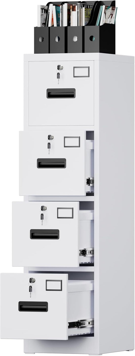 4 Drawer File Cabinet, Metal Vertical Office Filing Cabinet with 4 Drawers, Name Card Holder for A4 Letter/Legal Size, Assembly Required
