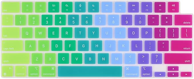 Batianda Premium Gradient Color Keyboard Cover for New MacBook Pro 14'' Pro 16'' 2024 2023 M4 M3 M2 M1 Pro/Max Chip & New MacBook Air 13 15 inch Soft-Touch Silicone Protective Skin,Rainbow
