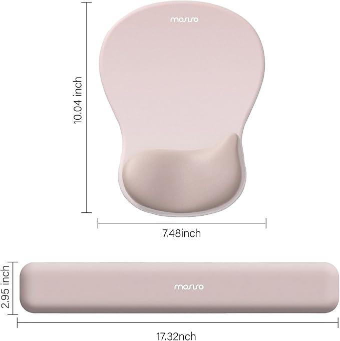 MOSISO Wrist Rest Support for Mouse Pad&Keyboard Set, Ergonomic Mousepad with Concave Curved Memory Foam, Non-Slip Base Pain Relief Comfortable Rectangular Easy Typing Pad for Home/Office, Apricot