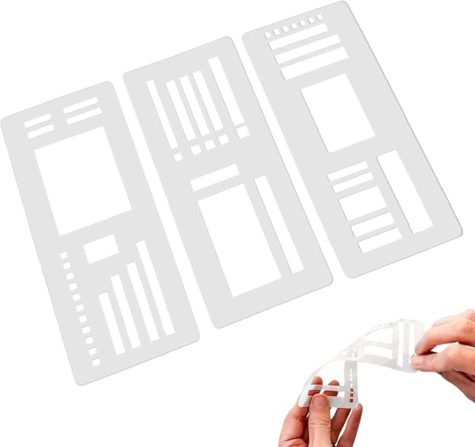 Handmade Flexible Record Template, 3pcs Planner Stencils templates, Reusable Templates Planner Stencils for Journaling Checklists Boxes Lines & Daily