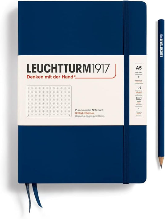 LEUCHTTURM1917 - Notebook Hardcover Medium A5-251 Numbered Pages for Writing and Journaling (Navy, Dotted)